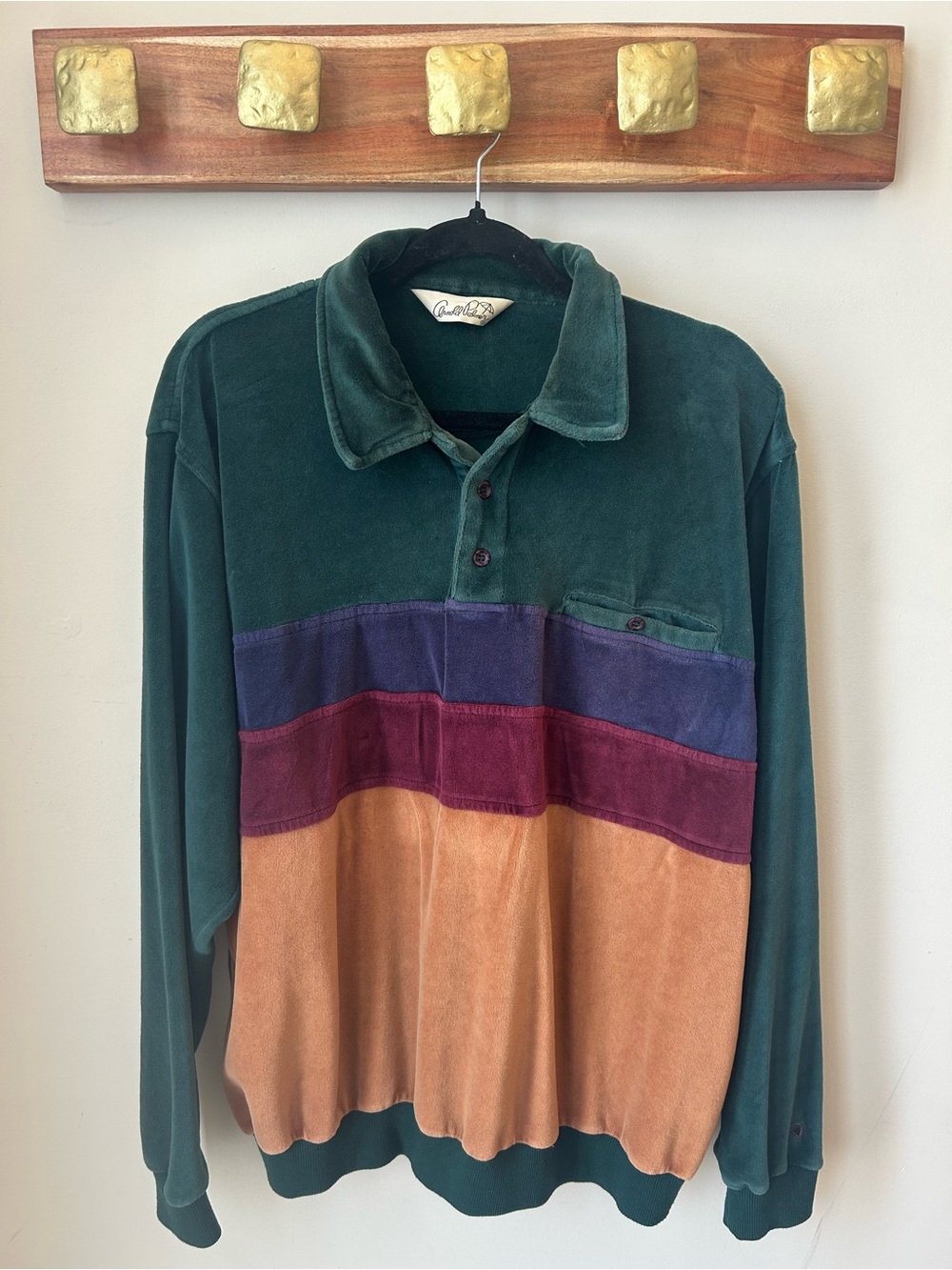 Arnold Palmer Velour Colorblock Polo Sweatshirt Vintage 90s Golfcore